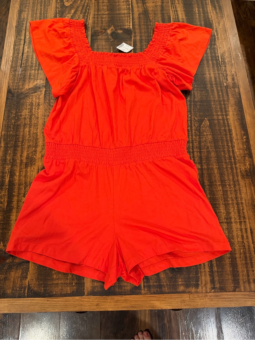 J. Crew Orange Smocked-Waist Short Sleeve Romper